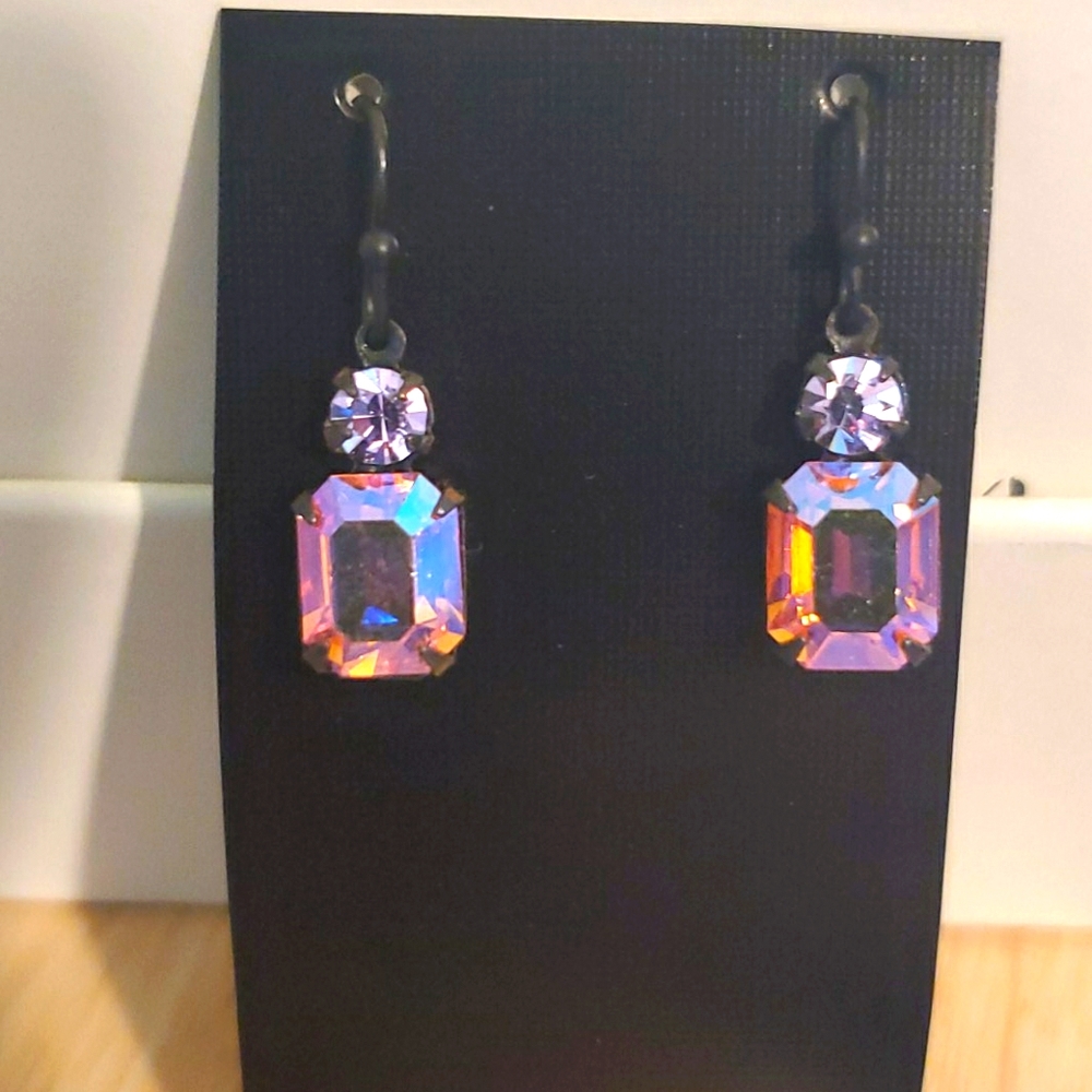 Holiday emerald cut pink pierced earrings NWOT